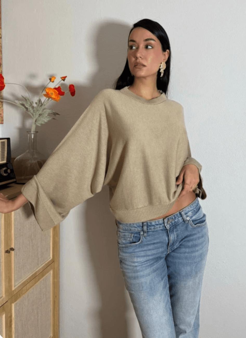 Suéter Estándar De Estilo Suelto En Color Beige